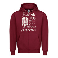 Burgundy just a girl who loves anime Zipper Hoodie - DesigneFamous