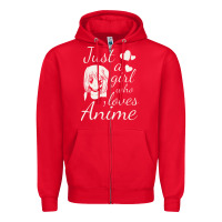 Red just a girl who loves anime Zipper Hoodie - DesigneFamous