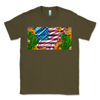 Army Green usa flag and cactus and sunflowers with leopard and wood license  plat Classic Tee - Artiststas