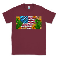 Burgundy usa flag and cactus and sunflowers with leopard and wood license  plat Classic Tee - Artiststas