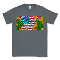Charcoal Heather usa flag and cactus and sunflowers with leopard and wood license  plat Classic Tee - Artiststas