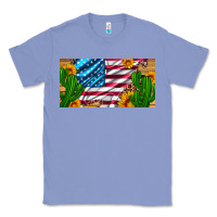 Colony Blue usa flag and cactus and sunflowers with leopard and wood license  plat Classic Tee - Artiststas