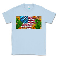 Dusty Blue usa flag and cactus and sunflowers with leopard and wood license  plat Classic Tee - Artiststas