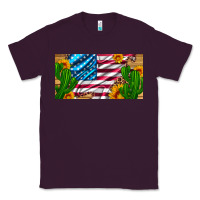 Usa Flag And Cactus And Sunflowers With Leopard And Wood License  Plat Classic Tee | Teevron