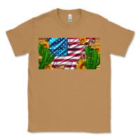 Toasted Coconut usa flag and cactus and sunflowers with leopard and wood license  plat Classic Tee - Artiststas