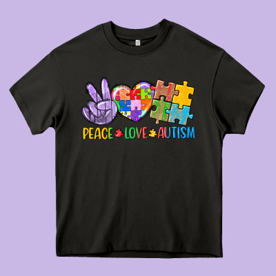 Peace Love Autism Heavy Core Tee Designed By Cowgirlartshop