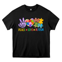 Black Peace love Autism Heavy Core Tee - CowGirlArtShop