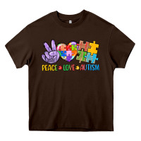 Chocolate Brown Peace love Autism Heavy Core Tee - CowGirlArtShop