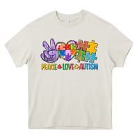Cream Peace love Autism Heavy Core Tee - CowGirlArtShop