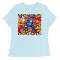 Baby Blue Fourth Of July Truck Ladies Tee - FaDigitalArtStudio