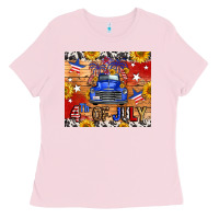 Bubblegum Pink Fourth Of July Truck Ladies Tee - FaDigitalArtStudio