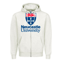 Oatmeal Heather Newcastle College Zipper Hoodie - DesigneFamous
