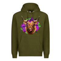 Army Green halloween highland cow Premium Hoodie - Jasminsmagicworld