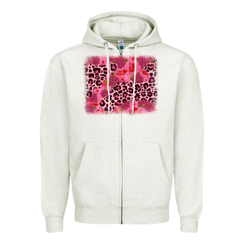 Valentine's Day Roses Leopard Background Zipper Hoodie by JahusDesignShop | Teevron