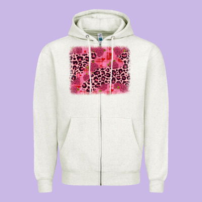Valentine's Day Roses Leopard Background Zipper Hoodie Designed By Jahusdesignshop