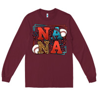 Burgundy Baseball nana leopard frame Long Sleeve Tee - LillyAllenDesigns