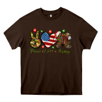 Chocolate Brown Peace Love Army Christmas 4th of july Heavy Core Tee - HowdyJamesFarm