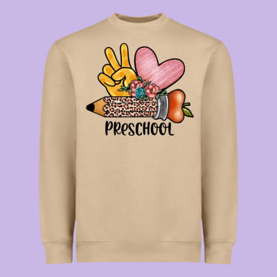 Peace Love Preschool Heavyweight Sweatshirt Designed By Jahusdesignshop