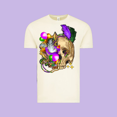 Mardi Gras Skull Vintage Tee Designed By Fadigitalartstudio
