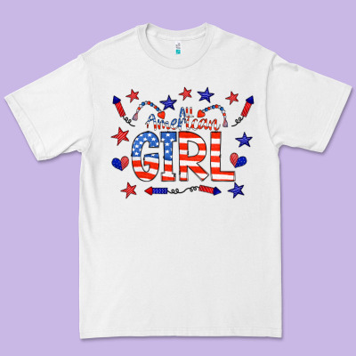 All American Girl Doodle Letters Premium Tee Designed By Cowcowdesign