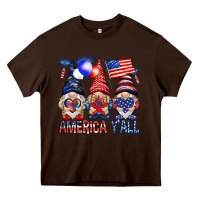 Chocolate Brown America y'all with gnomies Heavy Core Tee - HowdyJamesFarm