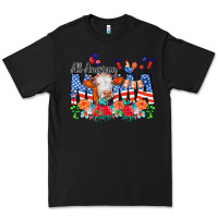 Black All American Mama Cow Flowers Premium Tee - CowCowDesign