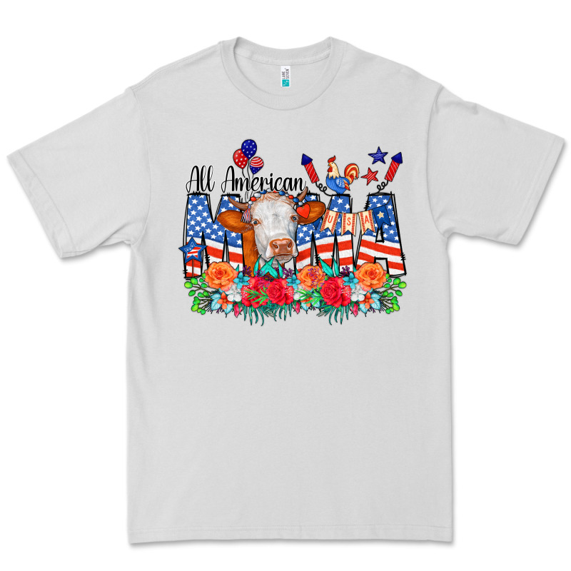 All American Mama Cow Flowers Premium Tee by CowCowDesign | Teevron