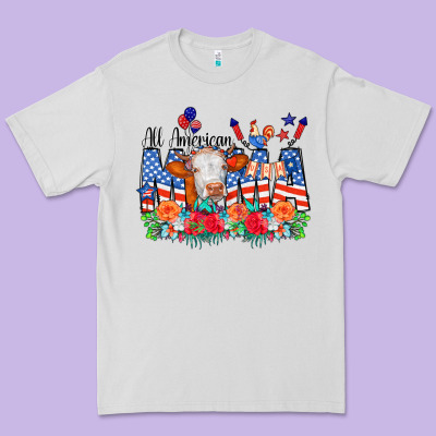 All American Mama Cow Flowers Premium Tee Designed By Cowcowdesign