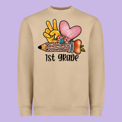 Peace Love 1st Grade Heavyweight Sweatshirt Designed By Jahusdesignshop