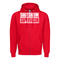 Red shitshow supervisor Zipper Hoodie - DesigneFamous
