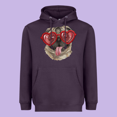 Pug With Love Glasses Heavyweight Hoodie Designed By Ranaportraitstore