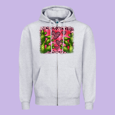 Valentine's Day Cactus Background Zipper Hoodie Designed By Jahusdesignshop