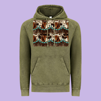 Longhorn Cow Pattern Vintage Hoodie Designed By Cowhidedigitalart