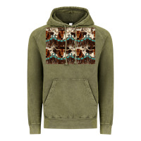 Vintage Olive Longhorn Cow Pattern Vintage Hoodie - CowhideDigitalArt