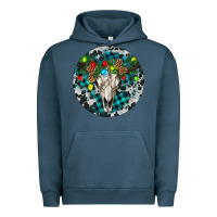 Pigment Midnight Navy Bull Skull Christmas Urban Hoodie - RanaPortraitStore