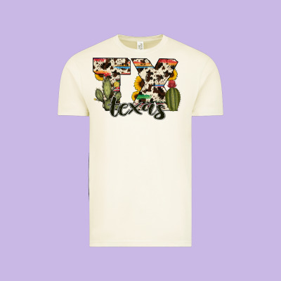 Texas State Cowhide Serape Cactus Vintage Tee Designed By Ranaportraitstore