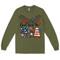 Army Green Western God Bless The USA 4th of July Long Sleeve Tee - LillyAllenDesigns