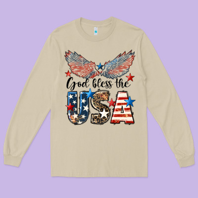 Western God Bless The Usa 4th Of July Long Sleeve Tee Designed By Lillyallendesigns