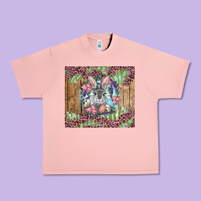 Easter Bunny With Floral Wreath And Leopard Urban Heavy Tee Designed By Ranaportraitstore