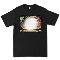 Black American Flag Cowhide Leopard Bleach Effect Premium Tee - CowCowDesign