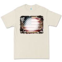 Bone American Flag Cowhide Leopard Bleach Effect Premium Tee - CowCowDesign