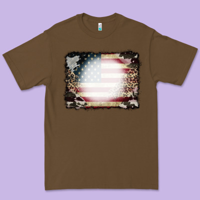 American Flag Cowhide Leopard Bleach Effect Premium Tee Designed By Cowcowdesign