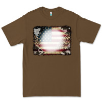 Cacao American Flag Cowhide Leopard Bleach Effect Premium Tee - CowCowDesign