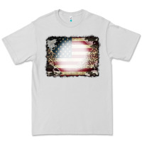 Dove Grey American Flag Cowhide Leopard Bleach Effect Premium Tee - CowCowDesign