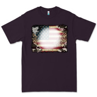 Plum American Flag Cowhide Leopard Bleach Effect Premium Tee - CowCowDesign