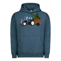 Pigment Midnight Navy Blue Christmas Tractor Urban Hoodie - RanaPortraitStore