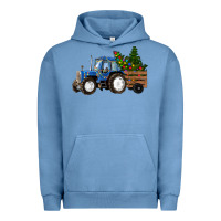 Pigment Pebble Blue Blue Christmas Tractor Urban Hoodie - RanaPortraitStore