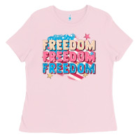 Bubblegum Pink Freedom freedom freedom Ladies Tee - FaDigitalArtStudio