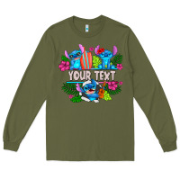 Army Green Your Text Stich Long Sleeve Tee - CowhideDigitalArt