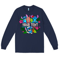 Navy Your Text Stich Long Sleeve Tee - CowhideDigitalArt